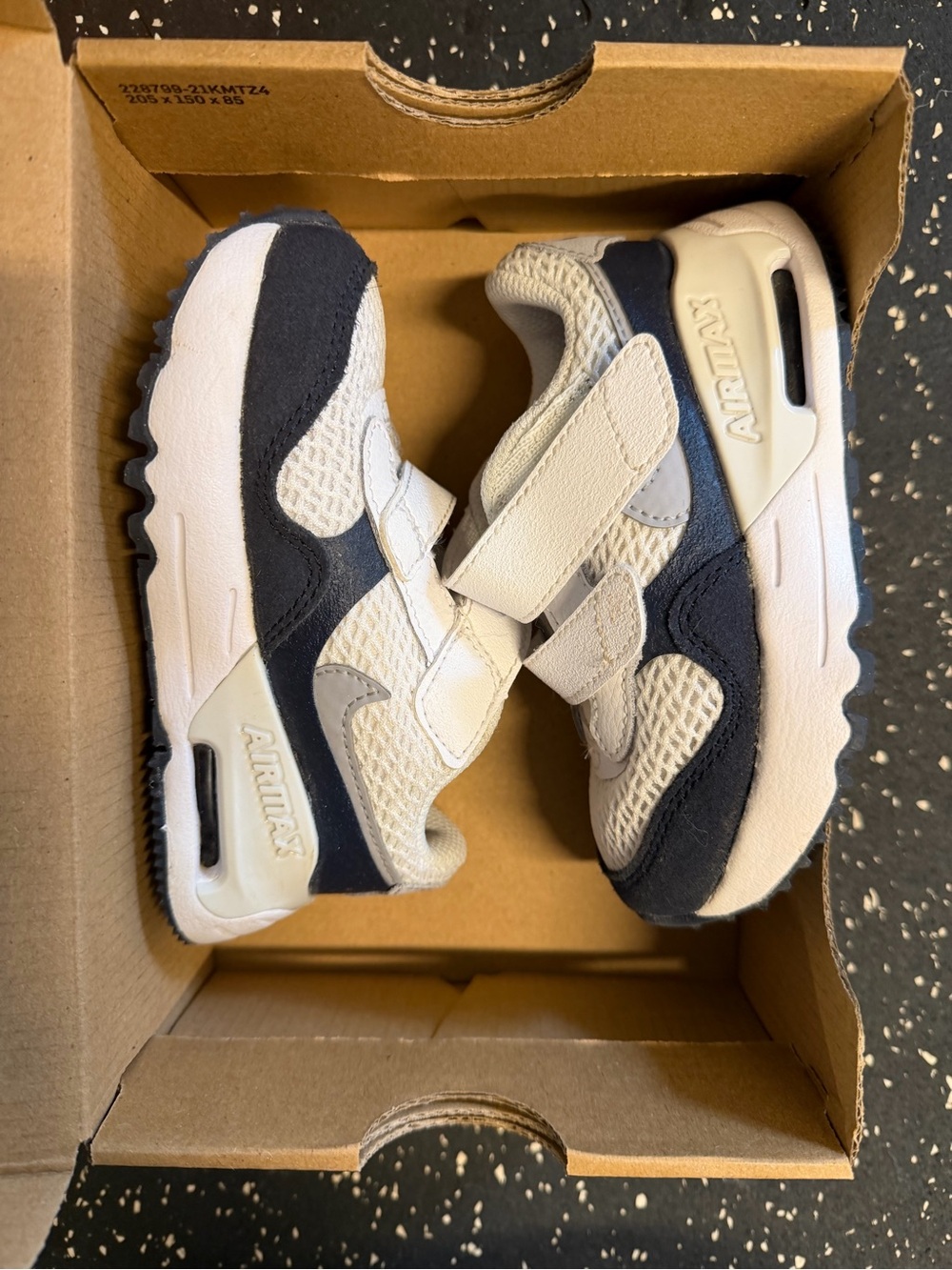 Nike Air Max systm td size 7c White, Navy & Light Gray - Velcro Straps